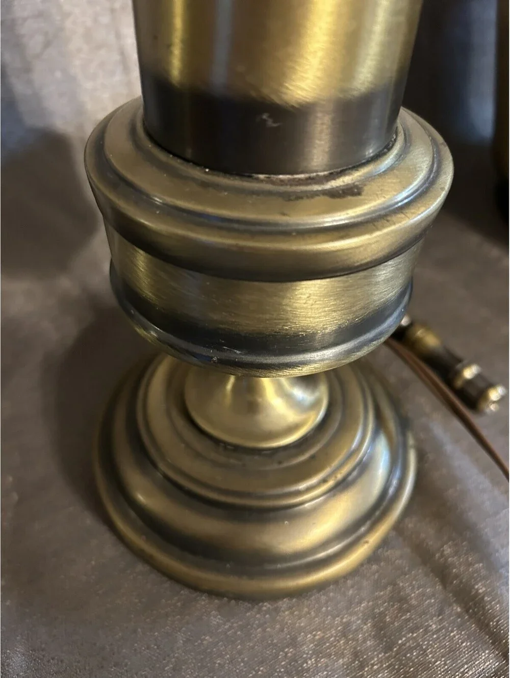 Vintage Bouillotte Style Lamp Brushed Brass Finish W/ 2 Pulls Metal Shade